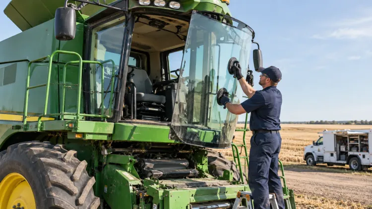 Combine windshield glass replacement by SEK Glass in Saskatchewan