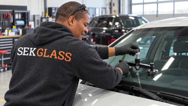 Windshield stone chip repair by SEK Glass in Saskatchewan